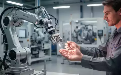 Ein Roboterarm und ein menschlicher Ingenieur arbeiten gemeinsam in einer modernen deutschen Fertigungsanlage, was die Einführung von KI und Robotik symbolisiert. - Foto: über boerse-global.de