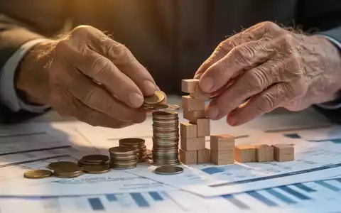Ältere Hände zählen Münzen oder stapeln Holzklötze, die finanzielle Planung und Sicherheit im Kontext der Rentenreform symbolisieren. - Foto: über boerse-global.de