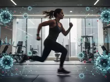 Eine entschlossene Person trainiert bei einem hochintensiven Intervalltraining, im Hintergrund sind schemenhaft wissenschaftliche Grafiken zu sehen. - Foto: über boerse-global.de