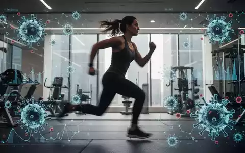 Eine entschlossene Person trainiert bei einem hochintensiven Intervalltraining, im Hintergrund sind schemenhaft wissenschaftliche Grafiken zu sehen. - Foto: über boerse-global.de