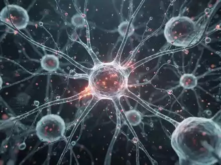 Abstrakte Darstellung komplexer biologischer Daten mit leuchtenden neuronalen Pfaden, die medizinische Forschung und Entdeckung symbolisieren. - Foto: über boerse-global.de