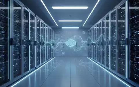 Moderner Serverraum mit blauer Beleuchtung, Symbol für fortschrittliche KI-Technologie und Datenverarbeitung für Unternehmenslösungen. - Foto: über boerse-global.de