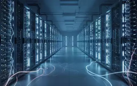 Ein riesiges, modernes Rechenzentrum mit Reihen von leuchtenden Server-Racks, die unendlichen Stromverbrauch symbolisieren. - Foto: über boerse-global.de