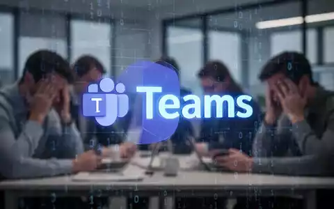 Leuchtend blaues Microsoft Teams-Symbol auf Bildschirm mit abstrakten Datenströmen, die Account-Probleme darstellen. - Foto: über boerse-global.de