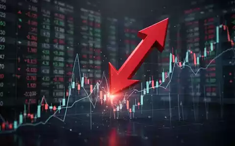 Ein stilisierter, scharf nach unten zeigender Pfeil durchdringt eine digitale Börsenkursgrafik, der einen starken Absturz symbolisiert. - Foto: über boerse-global.de