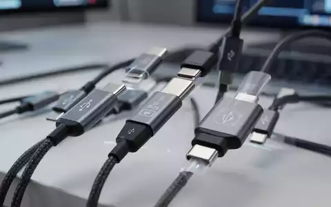 Nahaufnahme mehrerer USB-C-Kabel und -Stecker, teils mit kleinen Etiketten, die die Komplexität der USB-Standards veranschaulichen. - Foto: über boerse-global.de
