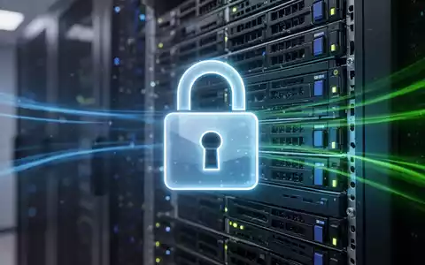 Leuchtendes Vorhängeschloss-Symbol über unscharfem Server-Rack, symbolisiert digitale Sicherheit und Datenschutz in Cloud-Umgebungen. - Foto: über boerse-global.de