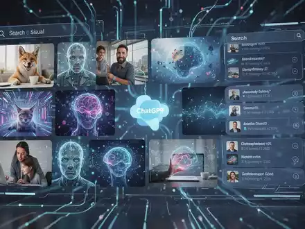 Zukünftige digitale Oberfläche mit Bildraster und Suchergebnissen, Symbol für KI und visuelle Inhalte. - Foto: über boerse-global.de