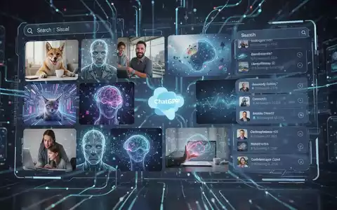 Zukünftige digitale Oberfläche mit Bildraster und Suchergebnissen, Symbol für KI und visuelle Inhalte. - Foto: über boerse-global.de