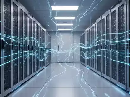 Ein modernes Rechenzentrum mit leuchtenden blauen Datenleitungen, das digitale Compliance-Lösungen und Datenverarbeitung symbolisiert. - Foto: über boerse-global.de