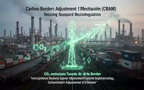Eine stilisierte Darstellung von CO2-Emissionen, die an einer Grenze besteuert werden, mit einem unscharfen Industriehintergrund. - Foto: über boerse-global.de