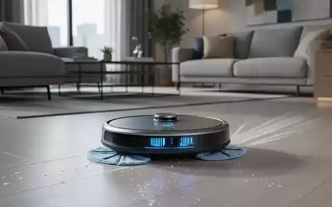 Ein moderner Saug-Wisch-Roboter reinigt effizient den Boden in einem stilvollen Wohnzimmer, symbolisiert technologische Haushaltsautomatisierung. - Foto: über boerse-global.de