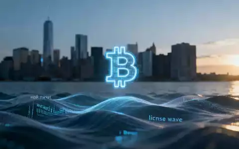 Ein stilisiertes, leuchtendes Bitcoin-Symbol überlagert von einer abstrakten Datenwelle vor einer Finanzskyline bei Dämmerung. - Foto: über boerse-global.de