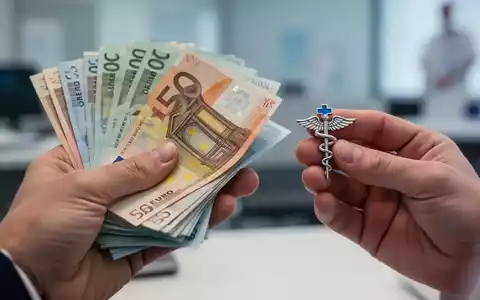 Hände halten Euro-Banknoten und eine Anstecknadel mit Pflegesymbol, im Hintergrund verschwommenes Büro. Symbolisiert Lohn- und Rentensteigerungen. - Foto: über boerse-global.de