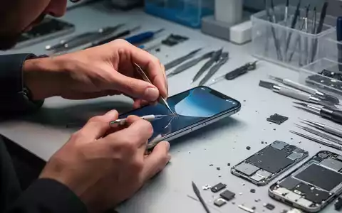 Hände reparieren ein Smartphone auf einer Werkbank mit Werkzeugen. - Foto: über boerse-global.de
