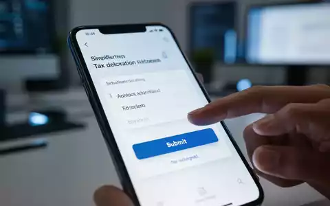 Nahaufnahme eines Smartphones, das eine Steuererklärungs-App mit einem prominenten „Senden“-Button anzeigt, der von einem Finger berührt wird. - Foto: über boerse-global.de