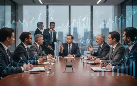 Eine Gruppe von Führungskräften in einem modernen Konferenzraum, die über Finanzdaten und KI-Strategien diskutieren. - Foto: über boerse-global.de