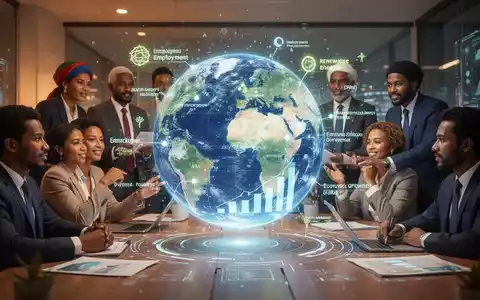 Eine Gruppe internationaler Geschäftsleute, die um ein digitales Hologramm der Welt versammelt sind und Daten zu Entwicklung und Nachhaltigkeit analysieren. - Foto: über boerse-global.de