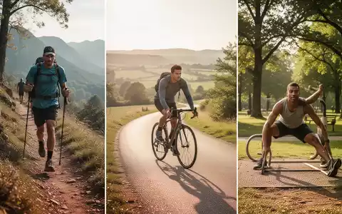 Eine Gruppe von Menschen, die draußen aktiv sind, darunter Wandern, Radfahren und Körpergewichtsübungen. Fokus auf Fitness und Gesundheit. - Foto: über boerse-global.de