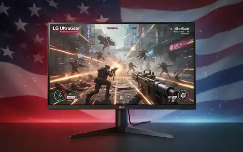 Nahaufnahme eines LG UltraGear Gaming-Monitors mit bunten Grafiken und dezentem rot-weiß-blauen Licht. - Foto: über boerse-global.de