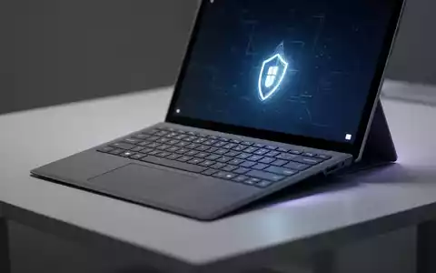 Nahaufnahme eines modernen Microsoft Surface Laptops auf einem Schreibtisch, Bildschirm sanft leuchtend, Symbol für Technologie und sichere Updates. - Foto: über boerse-global.de