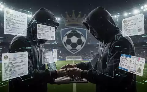 Verschattete Gestalt im Hoodie tippt auf Laptop, umgeben von leuchtenden digitalen Schnittstellen mit betrügerischen Dokumenten und Tickets. - Foto: über boerse-global.de