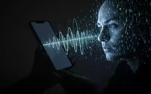 Eine Hand hält ein Smartphone, aus dem Schallwellen entweichen und sich in digitalen Code oder ein verzerrtes Gesicht verwandeln. - Foto: über boerse-global.de