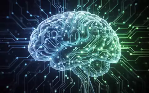 Leuchtendes, komplexes neuronales Netzwerk-Gehirn mit Leiterplattenmustern, das KI-Optimierung und Effizienz symbolisiert. - Foto: über boerse-global.de