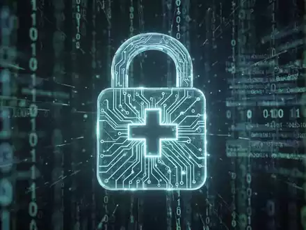 Leuchtendes digitales Vorhängeschloss-Symbol mit Schweizer Kreuz, überlagert von abstrakten Datenströmen und Binärcode, symbolisiert digitale Sicherheit. - Foto: über boerse-global.de