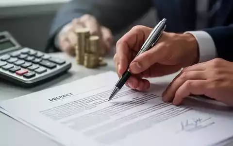 Nahaufnahme der Hände eines Geschäftsmanns, der einen Stift über einem Vertrag hält, mit einem Taschenrechner und Münzen im Hintergrund. - Foto: über boerse-global.de