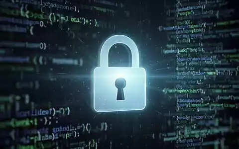 Schloss-Symbol auf verschwommenem Code- und Datenstrom-Hintergrund, symbolisiert Datensicherheit und -verletzungen. - Foto: über boerse-global.de