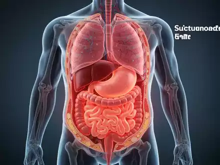 Medizinische Illustration eines menschlichen Torsos im Querschnitt, der viszerales Fett um innere Organe hervorhebt. - Foto: über boerse-global.de