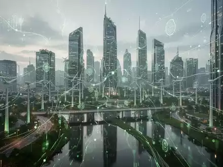 Eine futuristische, nachhaltige Stadtlandschaft mit vernetzten Datenströmen und grüner Energieinfrastruktur, die ESG-Berichterstattung und KI symbolisiert. - Foto: über boerse-global.de