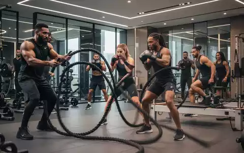 Prominente Persönlichkeiten beim Training in einem modernen Fitnessstudio, das verschiedene Sportarten wie Boxen, Pilates und Seiltraining zeigt. - Foto: über boerse-global.de