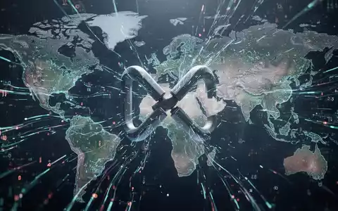 Eine digitale Darstellung von Daten, die über den Atlantik fließen, mit einem deutlich sichtbaren 'X', das eine Unterbrechung symbolisiert. - Foto: über boerse-global.de