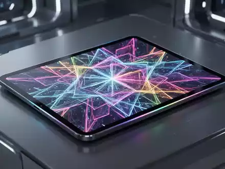 Nahaufnahme eines eleganten, modernen Tablets mit schmalem Rand, das ein lebendiges, farbenfrohes geometrisches Muster zeigt. - Foto: über boerse-global.de