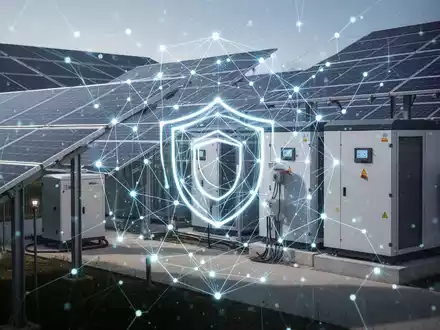 Eine sichere Photovoltaik- und Energiespeicheranlage mit digitalen Netzwerksymbolen, die technische Zuverlässigkeit und Systemstabilität betonen. - Foto: über boerse-global.de
