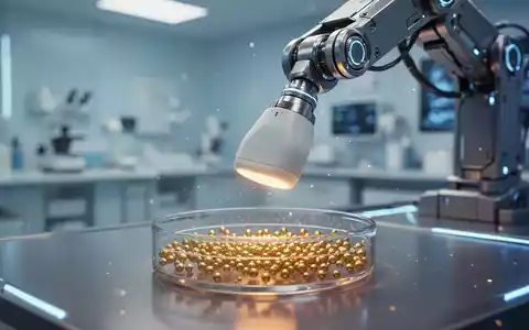 Ein Roboterarm hält einen Ultraschallkopf über Gold-Nanopartikel in einer Petrischale in einem Labor. - Foto: über boerse-global.de