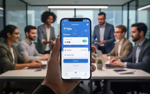 Ein Smartphone zeigt eine App mit Zahlungsoptionen, gehalten von einer Hand. Im Hintergrund sind Entwickler in einem modernen Büro zu sehen. - Foto: über boerse-global.de