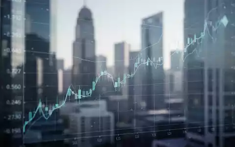 Ein Diagramm mit einem Abwärtstrend, das sinkende Inflationsraten darstellt, mit verschwommenen Gebäuden im Hintergrund. - Foto: über boerse-global.de