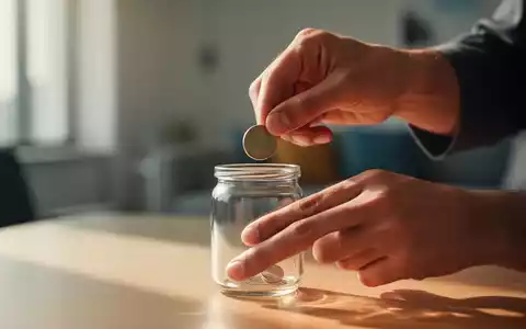 Hände legen vorsichtig eine einzelne Münze in ein klares Glasgefäß, das Sparsamkeit und finanzielle Planung symbolisiert. - Foto: über boerse-global.de