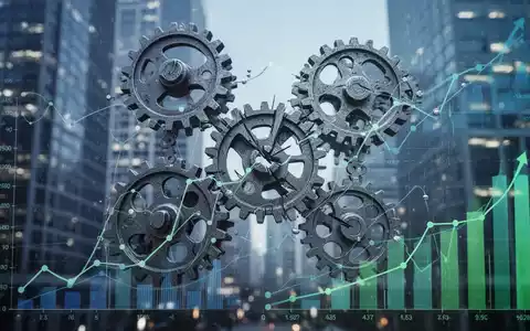 Abstrakte Darstellung von ESG-Herausforderungen mit Zahnrädern, die sich verhaken, und unscharfen Unternehmensgebäuden im Hintergrund. - Foto: über boerse-global.de