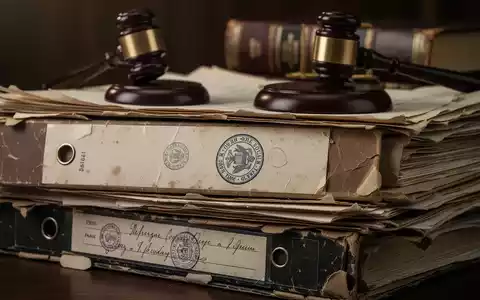 Ein Stapel alter Aktenordner und Dokumente mit einem Hammer und einem Gesetzbuch im Hintergrund, der Transparenz und rechtliche Verfahren symbolisiert. - Foto: über boerse-global.de