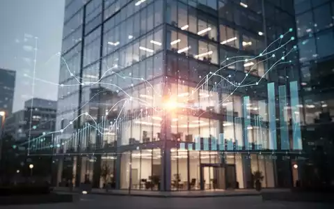 Ein stilisiertes, unscharfes Bild eines modernen Bürogebäudes mit einer leuchtenden digitalen Überlagerung, die Datenfluss und Produktivität darstellt. - Foto: über boerse-global.de