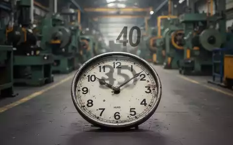 Eine Nahaufnahme einer analogen Uhr mit einer 35-Stunden-Markierung, die von einem Schatten einer 40-Stunden-Markierung überlagert wird, auf einem Fabrikboden. - Foto: über boerse-global.de
