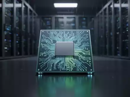 Ein futuristischer, leuchtender KI-ASIC-Chip auf dunklem Hintergrund, der herkömmliche Hardware ersetzt. - Foto: über boerse-global.de