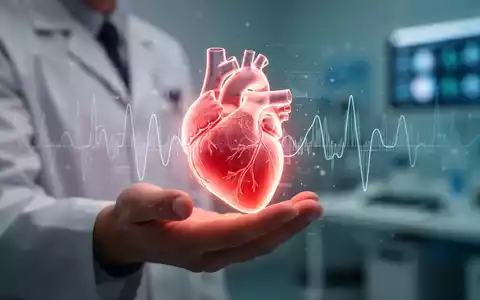 Eine Hand hält ein stilisiertes, leuchtendes Herzmodell, umgeben von abstrakten Datenlinien, vor einem verschwommenen medizinischen Hintergrund. - Foto: über boerse-global.de