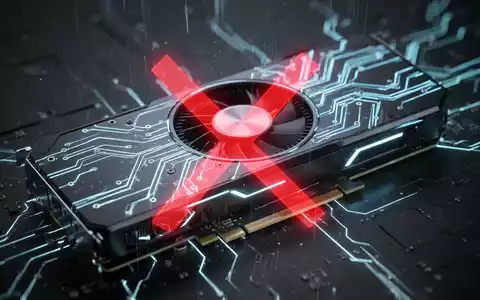 Nahaufnahme einer futuristischen Grafikkarte mit leuchtenden Linien, teilweise verdeckt, mit einem schwachen roten 'X' darüber. - Foto: über boerse-global.de