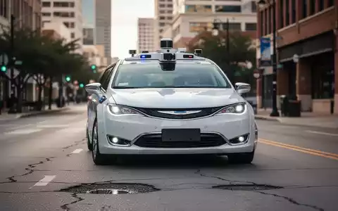 Ein Waymo-Autonavigationsfahrzeug mit sichtbaren Sensoren fährt auf einer Straße in Austin, Texas, mit einem kleinen Schlagloch. - Foto: über boerse-global.de