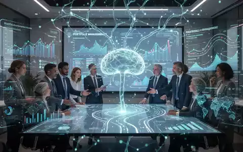 Ein futuristisches, leuchtendes neuronales Netz überlagert ein modernes Büro, das Finanzdiagramme und Strategie-Roadmaps anzeigt. - Foto: über boerse-global.de